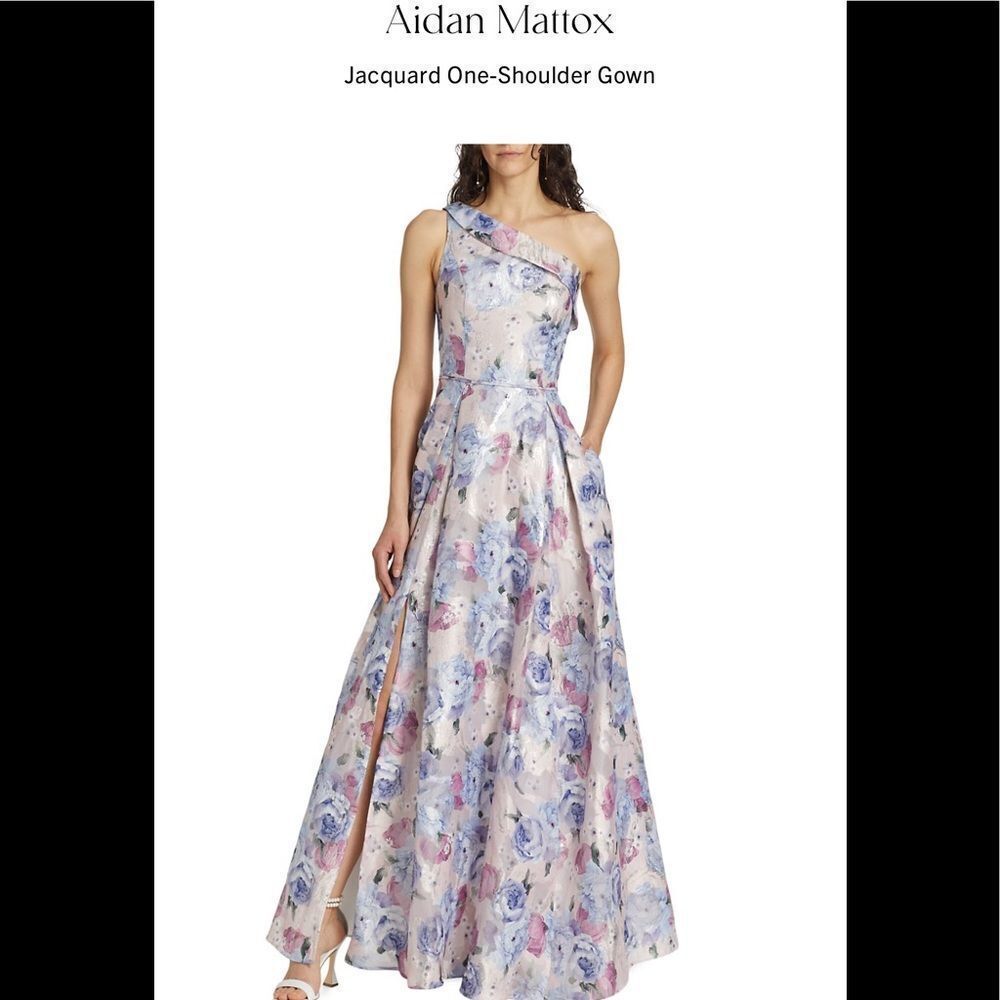 Aidan Mattox one shoulder ball gown violet multi. Size 6